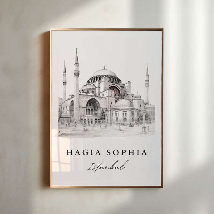 Hagia Sophia Pencil Sketch travel art - Istanbul, Hagia Sophia poster print, Wedding gift, Birthday present, Custom Text, Perfect Gift