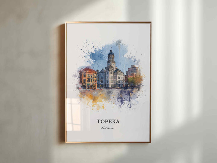 Topeka Kansas Wall Art, Topeka Print, Kansas Watercolor Art, Topeka Skyline Gift, Travel Print, Travel Poster, Housewarming Gift
