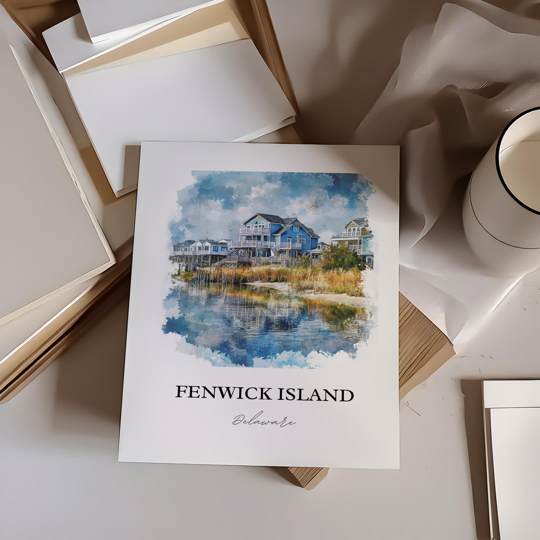 Fenwick Island Art, Sussex County DE Print, Delaware Watercolor Art, Fenwick Island DE Gift, Travel Print, Travel Poster, Housewarming Gift