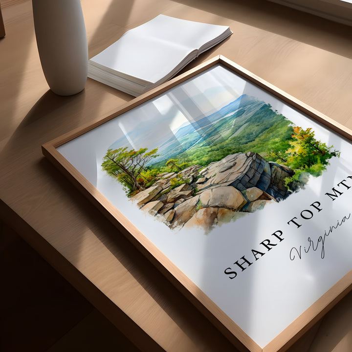 Sharp Top Mountain wall travel art - Virginia, Sharp Top Mtn poster print, Wedding gift, Birthday present, Custom Text, Perfect Gift