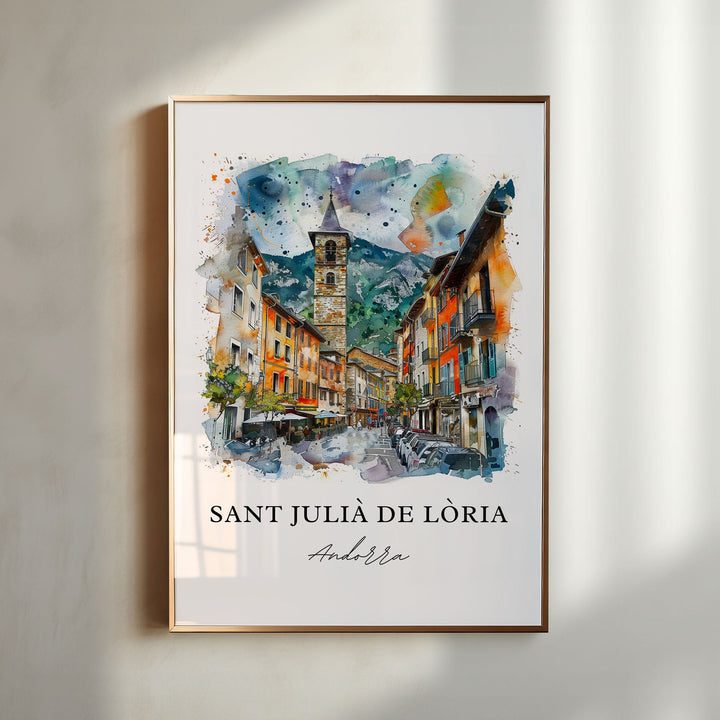 Sant Julià de Lòria Wall Art, Sant Julià de Lòria Print, Andorra Watercolor, Andorra Gift,