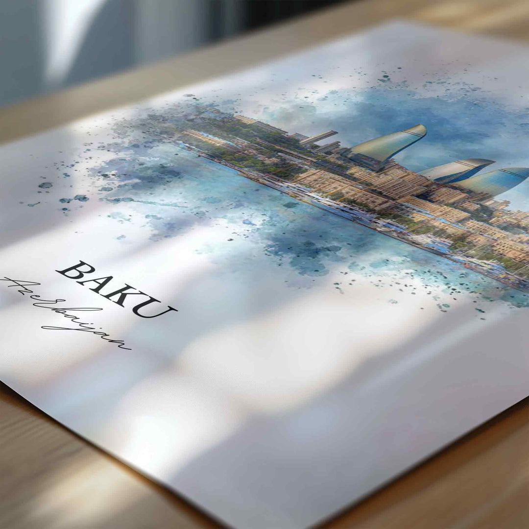 Baku, Azerbaijan – Watercolor Art Print