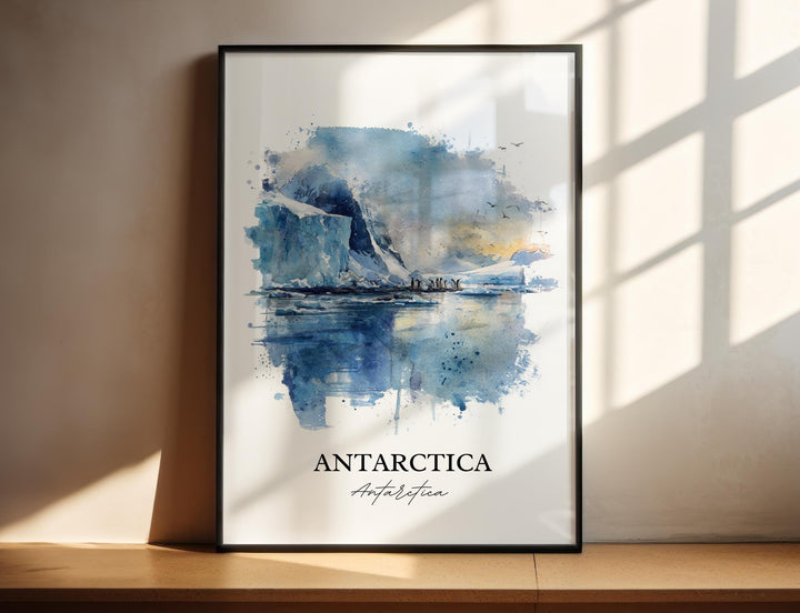 Antarctica Wall Art, Antarctica Print, Antarctica Watercolor Art, Antarctica Gift, Travel Print, Travel Poster, Housewarming Gift