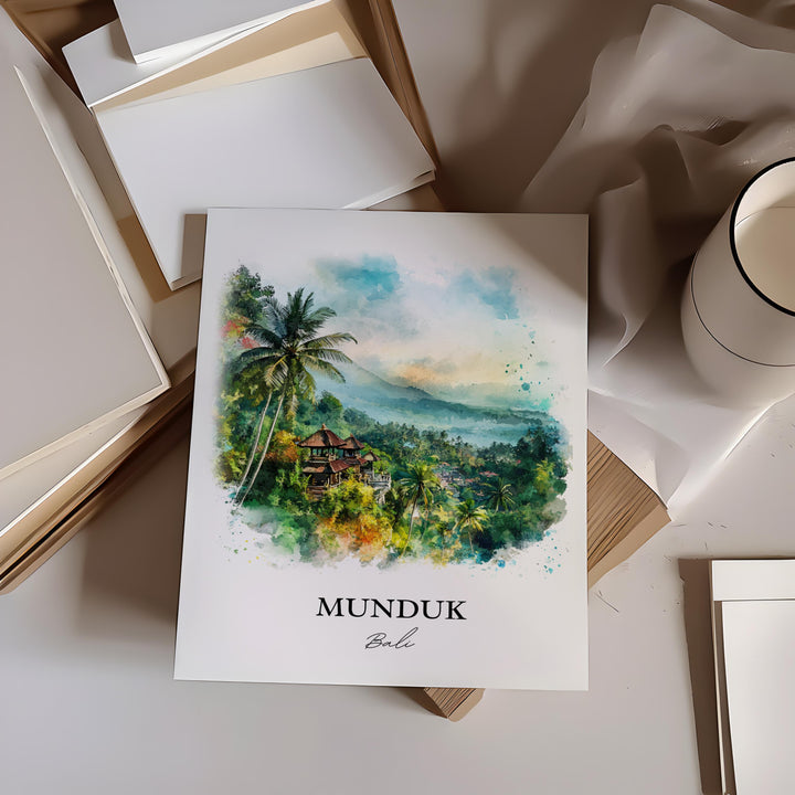 Munduk Bali Wall Art, Bali Print, Bali Watercolor Art, Munduk Gift, Travel Print, Travel Poster, Housewarming Gift