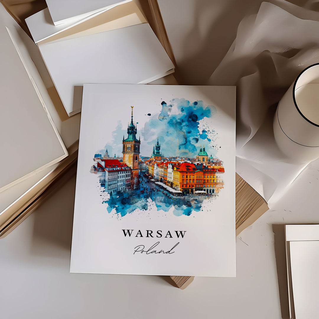 Warsaw watercolor travel art - Poland, Warsaw print, Wedding gift, Birthday present, Custom Text, Perfect Gift