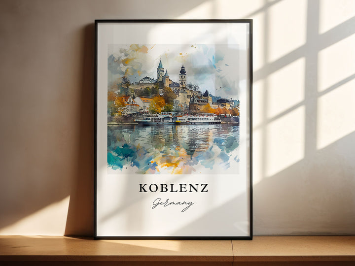 Koblenz Germany Art, Koblenz Print, Koblenz Watercolor Art, Rhine River Gift,