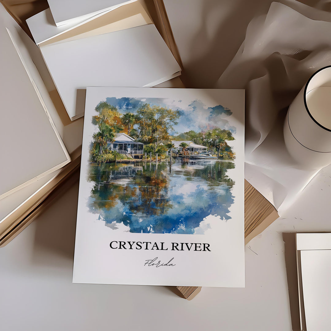 Crystal River, FL, USA – Watercolor Art Print
