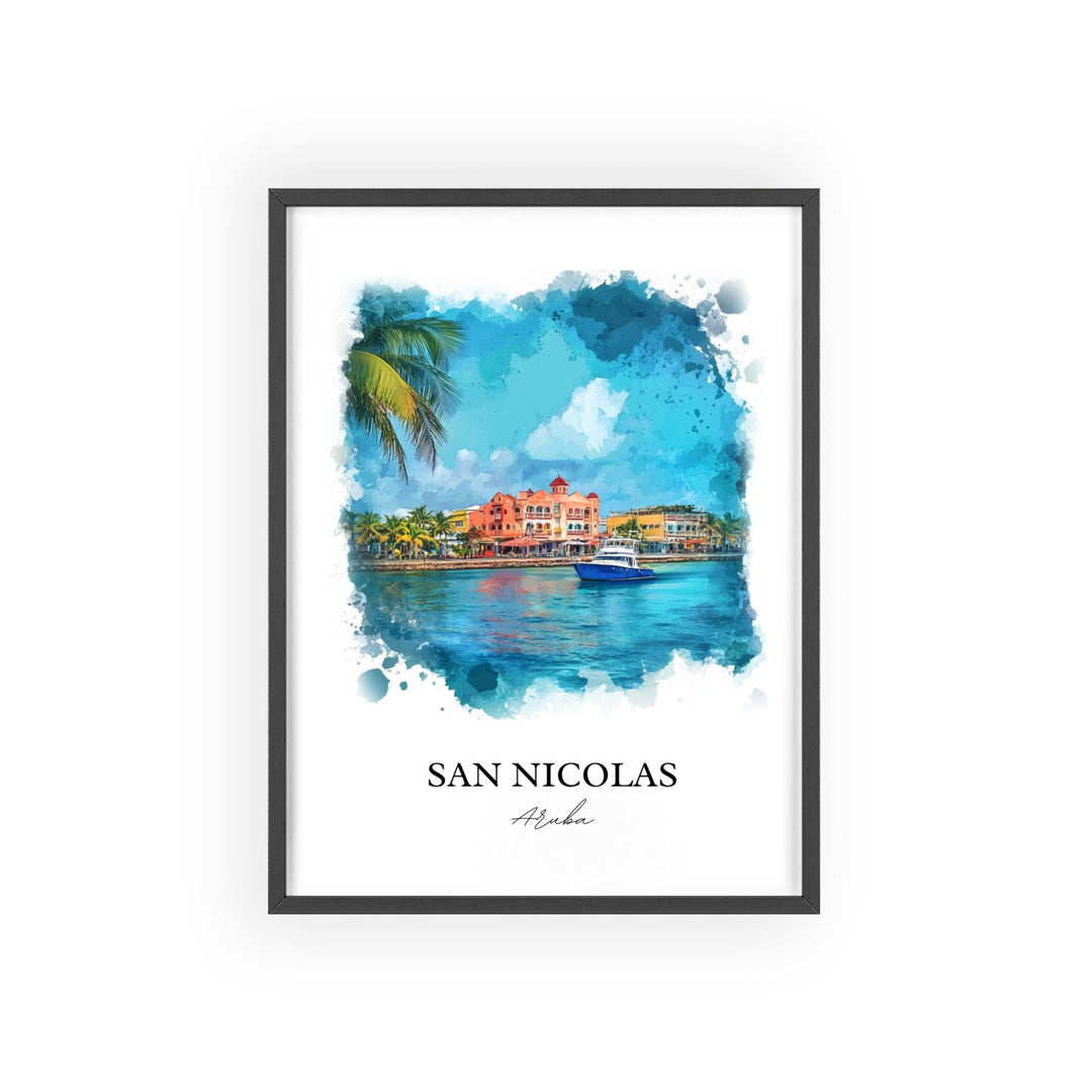 San Nicolas Wall Art, Oranjestad Print, Aruba Watercolor Art, San Nicolas Aruba Gift, Travel Print, Travel Poster, Housewarming Gift
