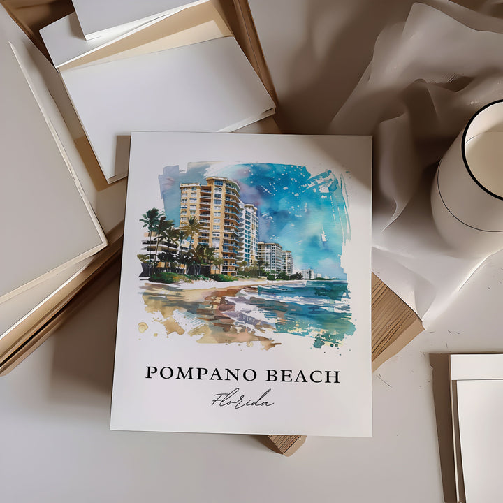 Pompano Beach Art, Pompano Beach Print, Pompano Beach FL Watercolor, Pompano Beach FL Gift,