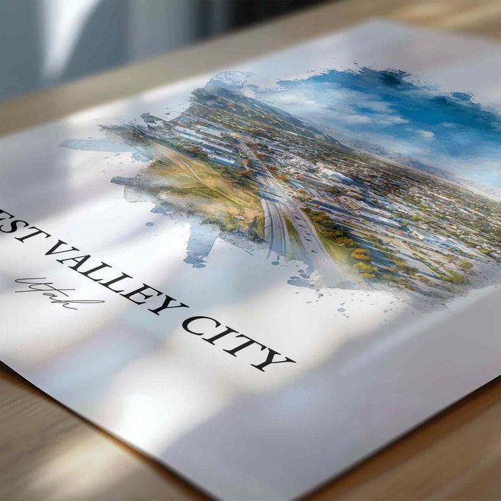 West Valley City, Utah Wall Art, Utah Print, Salt Lake City Watercolor Art, West Valley City Gift, Travel Print, Travel Poster, Housewarming Gift