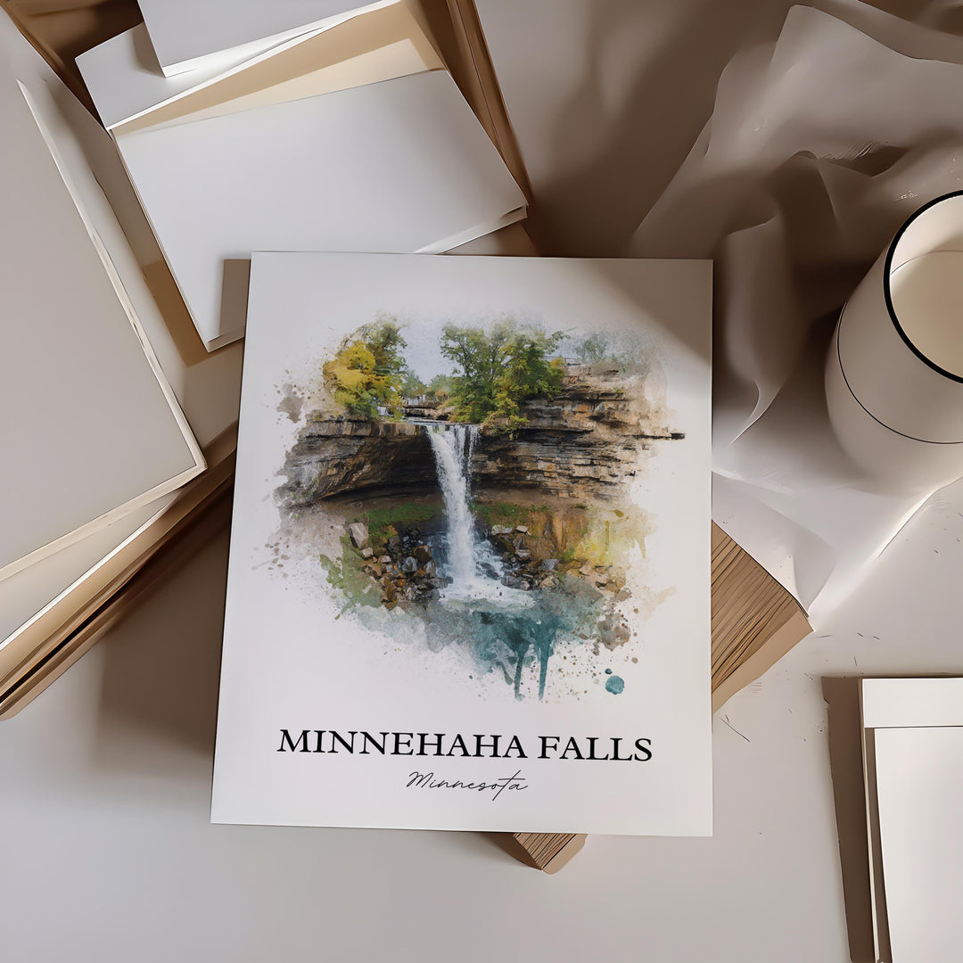 Minnehaha Falls Wall Art, Minneapolis Print, Minnesota Watercolor Art, Minnehaha Falls Gift, Travel Print, Travel Poster, Housewarming Gift