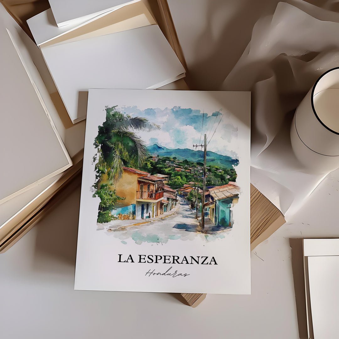 La Esperanza Wall Art, Intibucá Print, Honduras Watercolor Art, La Esperanza Gift, Travel Print, Travel Poster, Housewarming Gift