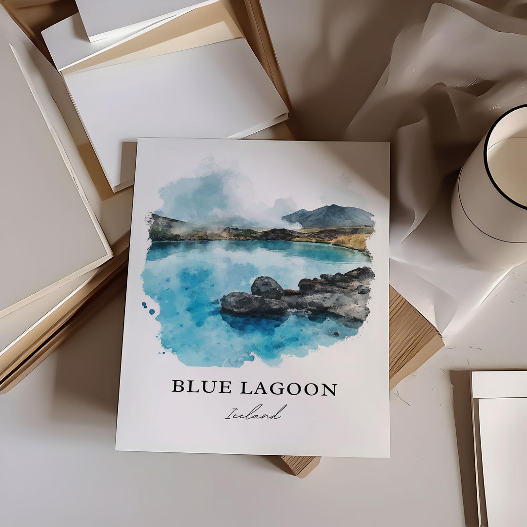 Blue Lagoon Wall Art, Iceland Print, Grindavík Iceland Watercolor Art, Blue Lagoon Gift, Travel Print, Travel Poster, Housewarming Gift