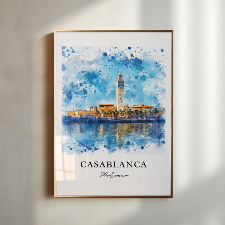 Casablanca Wall Art, Casablanca Print, Casablanca Watercolor Art, Hassan II Mosque Gift, Travel Print, Travel Poster, Housewarming Gift