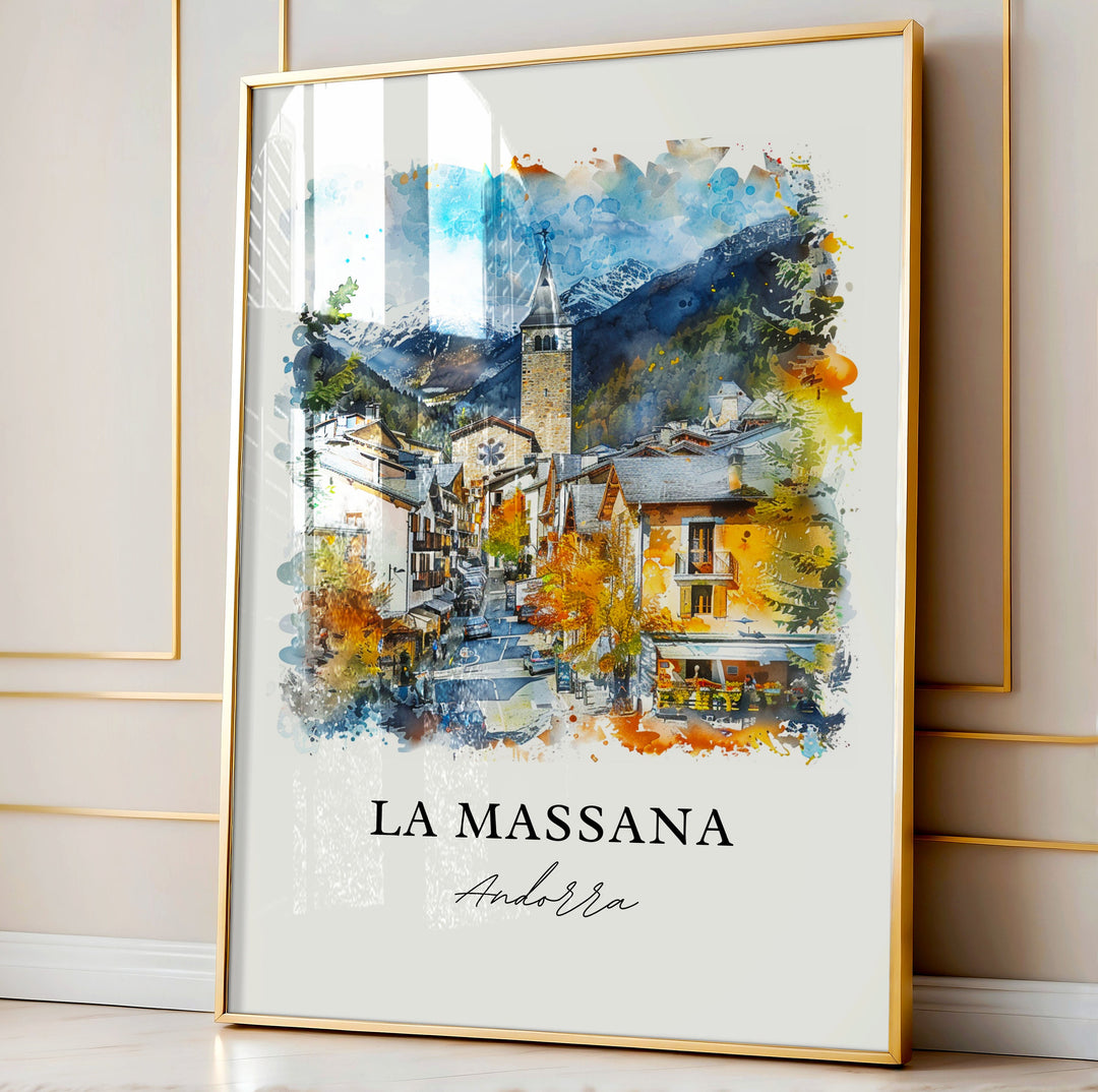 La Massana Wall Art, La Massana Andorra Print, La Massana Watercolor, Coma Pedrosa Gift,