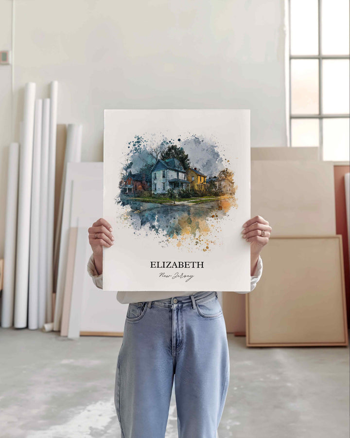 Elizabeth, New Jersey, NJ – Watercolor Art Print