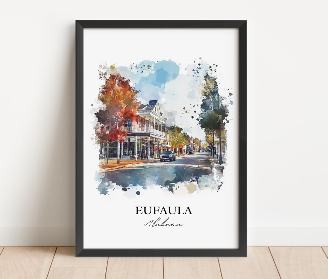 Eufala AL Wall Art, Eufala Print, Eufala Watercolor Art, Eufala Alabama Gift, Travel Print, Travel Poster, Housewarming Gift