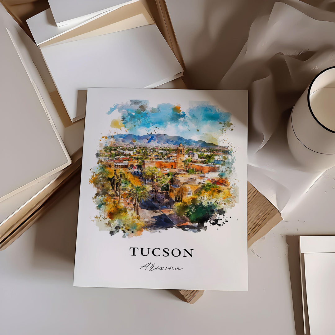 Tucson AZ Wall Art, Tucson Print, Tucson Watercolor Art, Pima County Gift, Travel Print, Travel Poster, Housewarming Gift