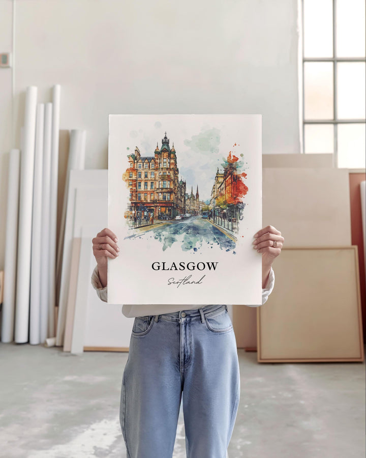 Glasgow Wall Art, Glasgow Scotland Print, Scotland Watercolor Art, Glasgow Scotland Gift, Travel Print, Travel Poster, Housewarming Gift