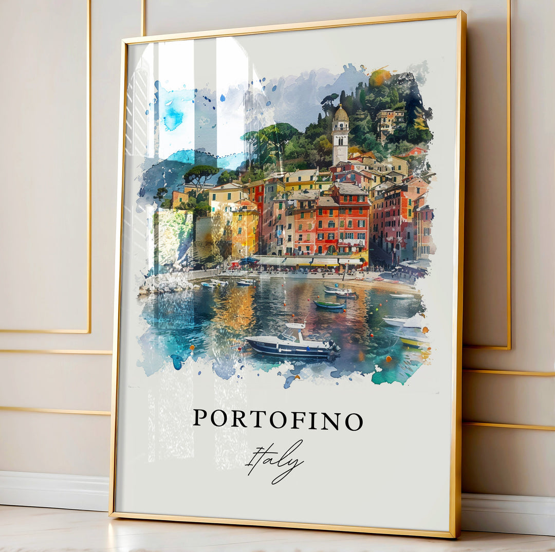 Portofino Wall Art, Portofino Italy Print, Portofino Watercolor, Italy Gift,