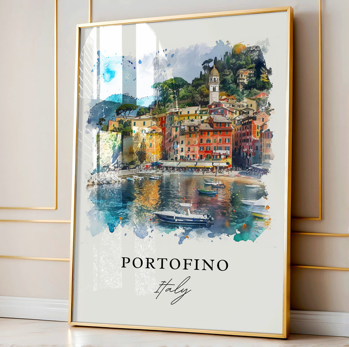 Portofino Wall Art, Portofino Italy Print, Portofino Watercolor, Italy Gift,
