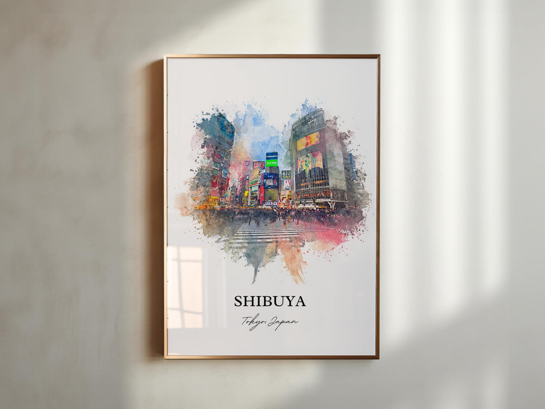 Shibuya Wall Art, Shibuya Tokyo Print, Shibuya Watercolor Art, Tokyo Japan Gift, Tokyo Travel Print, Tokyo Travel Poster, Housewarming Gift