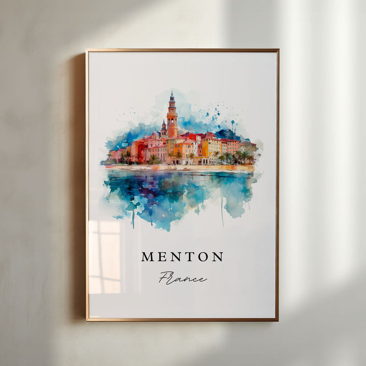 Menton France wall art - France, Menton poster print, Menton FR gift, Birthday present, Custom Text, Perfect Gift