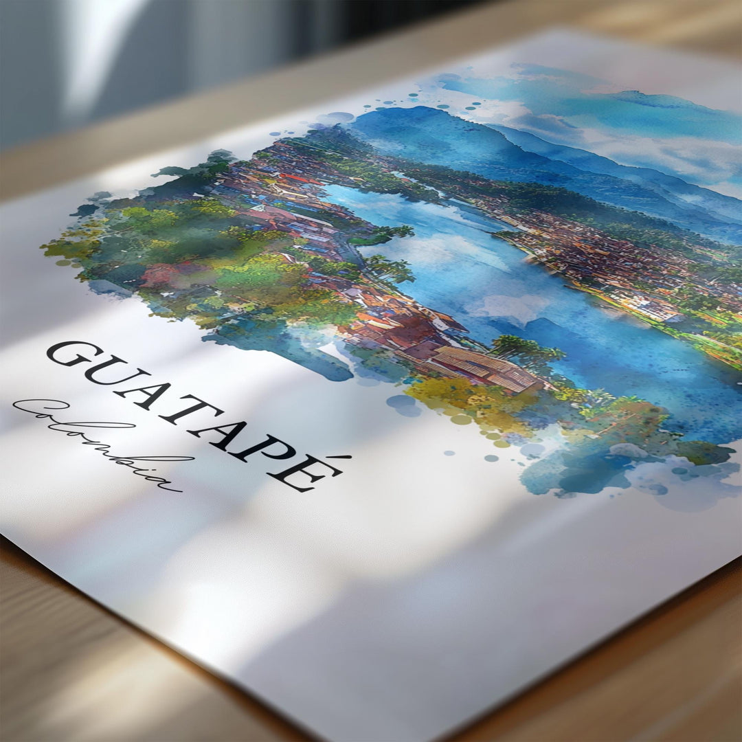 Guatapé Wall Art, Medellín Print, Colombia Watercolor Art, Guatapé Colombia Gift, Travel Print, Travel Poster, Housewarming Gift