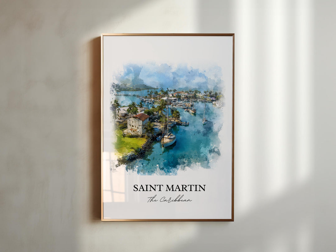 Saint Martin Wall Art, Saint Martin Print, St. Martin Watercolor Art, Caribbean Islands Gift, Travel Print, Travel Poster, Housewarming Gift