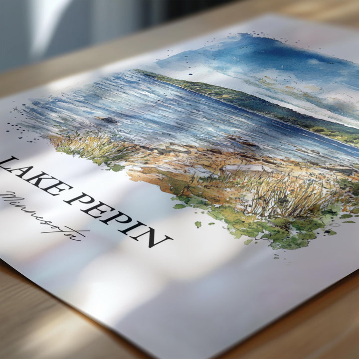 Lake Pepin MN Wall Art, Lake Pepin Print, Minnesota Watercolor Art, Lake Pepin Gift, Travel Print, Travel Poster, Housewarming Gift