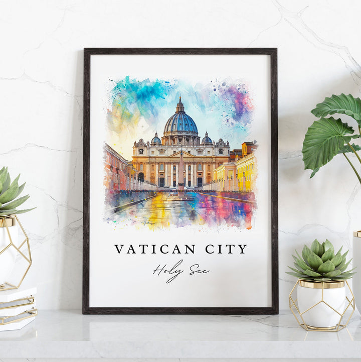 Vatican City watercolor travel art - Holy See, The Vatican print, Wedding gift, Birthday present, Custom Text, Perfect Gift