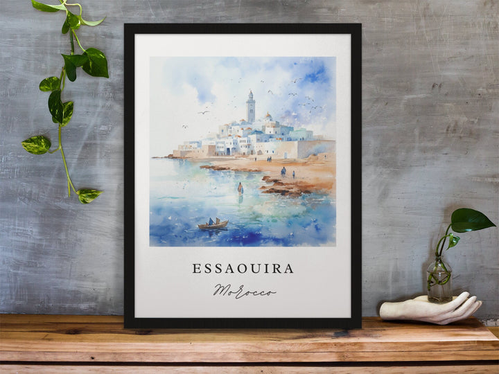 Essaouira traditional travel art - Morocco, Essaouira poster, Wedding gift, Birthday present, Custom Text, Personalised Gift