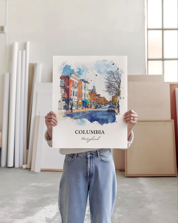 Columbia MD Wall Art, Howard County Print, Maryland Watercolor Art, Columbia Maryland Gift, Travel Print, Travel Poster, Housewarming Gift