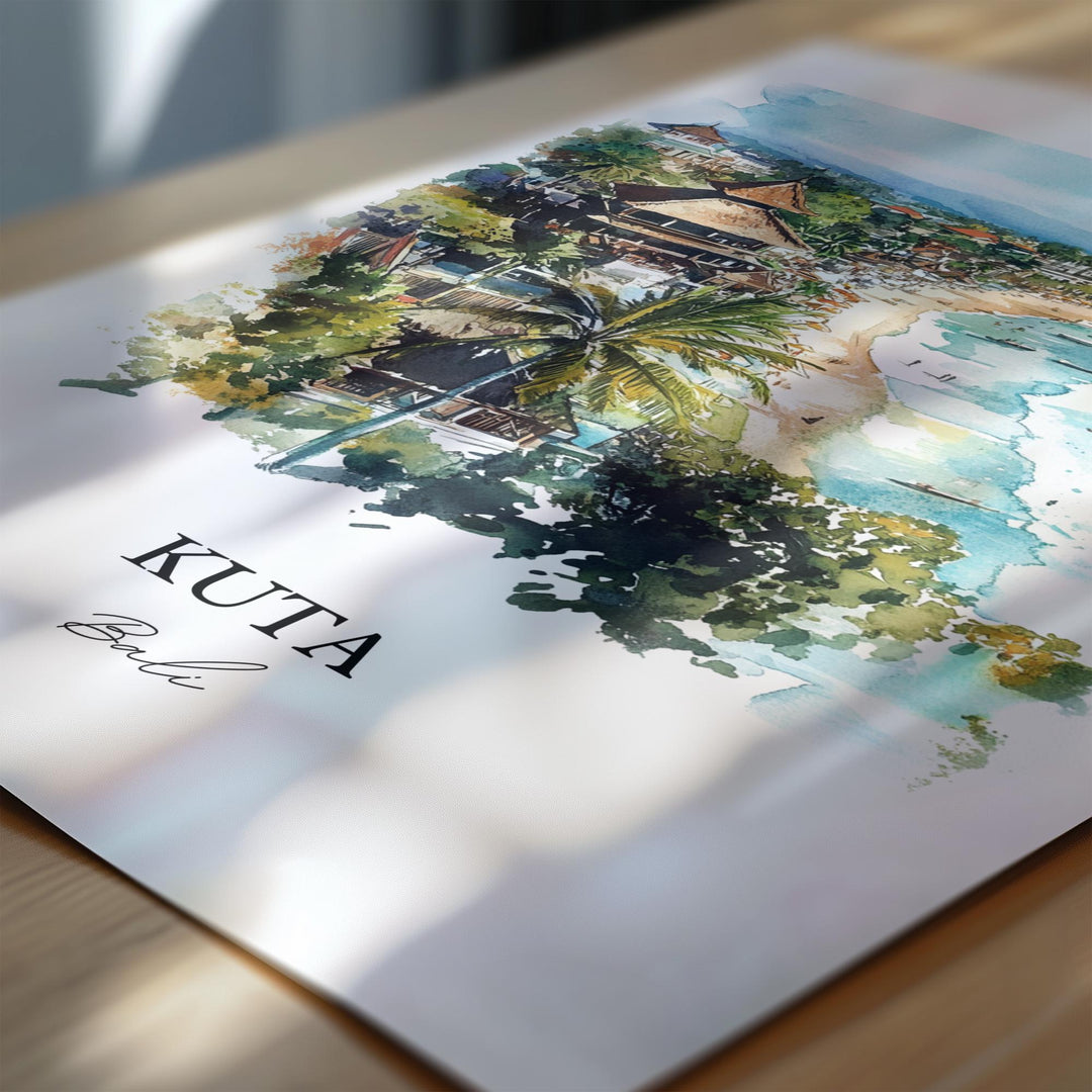 Kuta Bali Wall Art, Bali Print, Bali Watercolor Art, Kuta Bali Gift, Travel Print, Travel Poster, Housewarming Gift