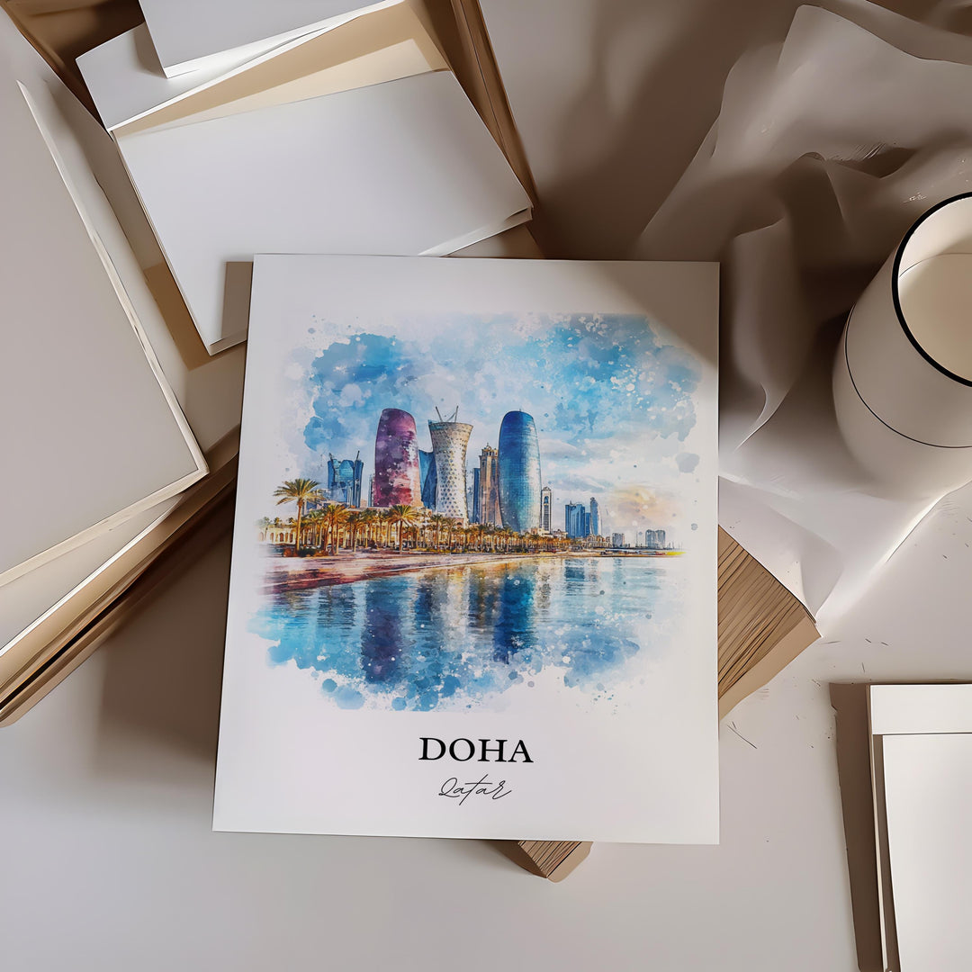 Doha Qatar Wall Art, Qatar Print, Doha Watercolor Art, Doha Qatar Gift, Travel Print, Travel Poster, Housewarming Gift