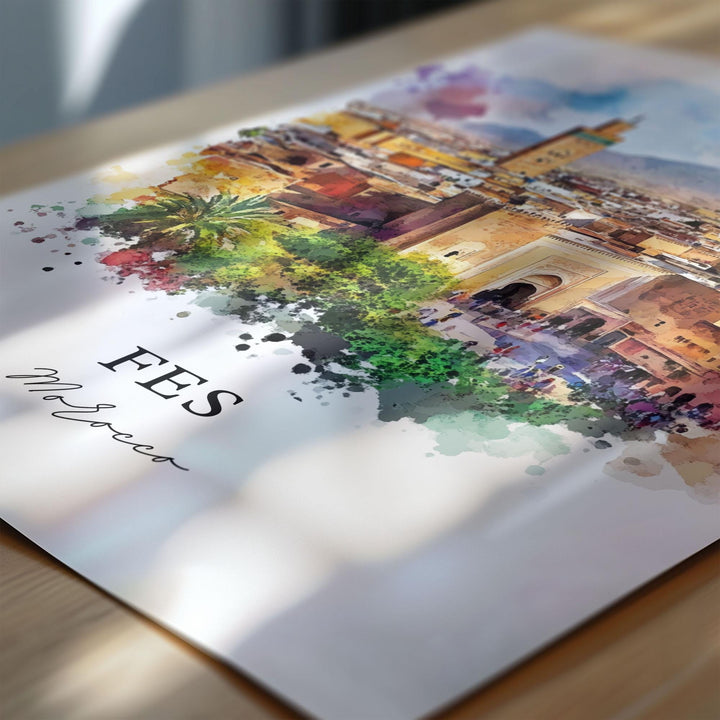 Fes Morocco Wall Art, Fes Print, Fez Watercolor Art, Fez-Meknes Region Gift, Travel Print, Travel Poster, Housewarming Gift