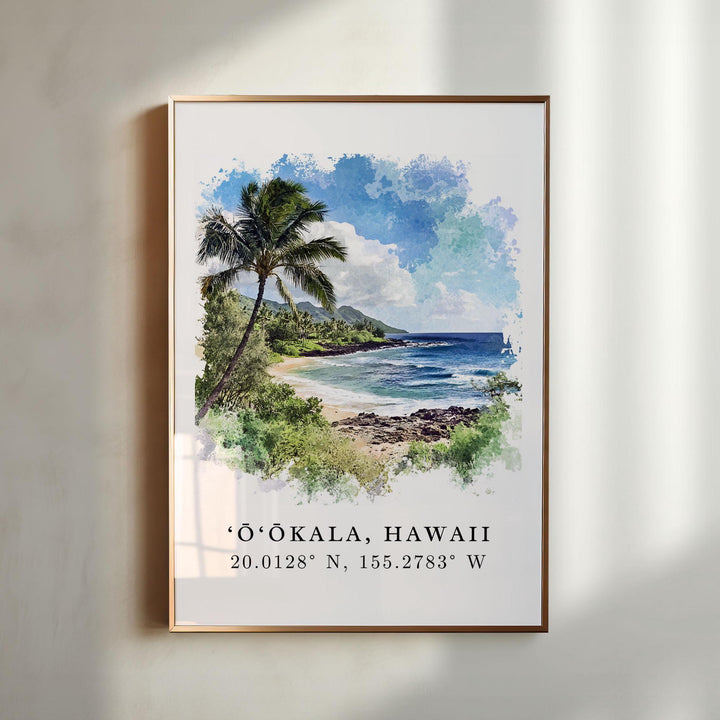 Ookala HI Wall Art, Ookala Hawaii Print, Hawaii Watercolor Art, Hilo Hawaii Gift,