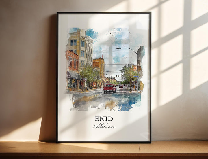 Enid Oklahoma Wall Art, Enid Print, Oklahoma Watercolor Art, Enid Oklahoma Gift, Travel Print, Travel Poster, Housewarming Gift