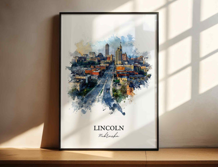 Lincoln NE Wall Art, Lincoln Print, Nebraska Watercolor Art, Lincoln Nebraska Skyline Gift, Travel Print, Travel Poster, Housewarming Gift