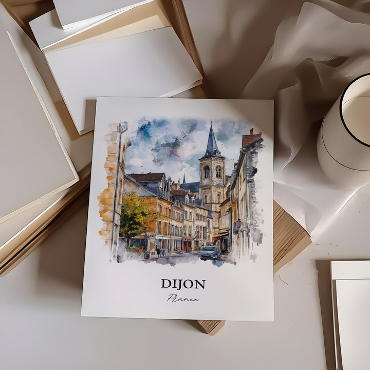 Dijon France Wall Art, Burgundy Region Print, France Watercolor Art, Dijon FR Gift, Travel Print, Travel Poster, Housewarming Gift