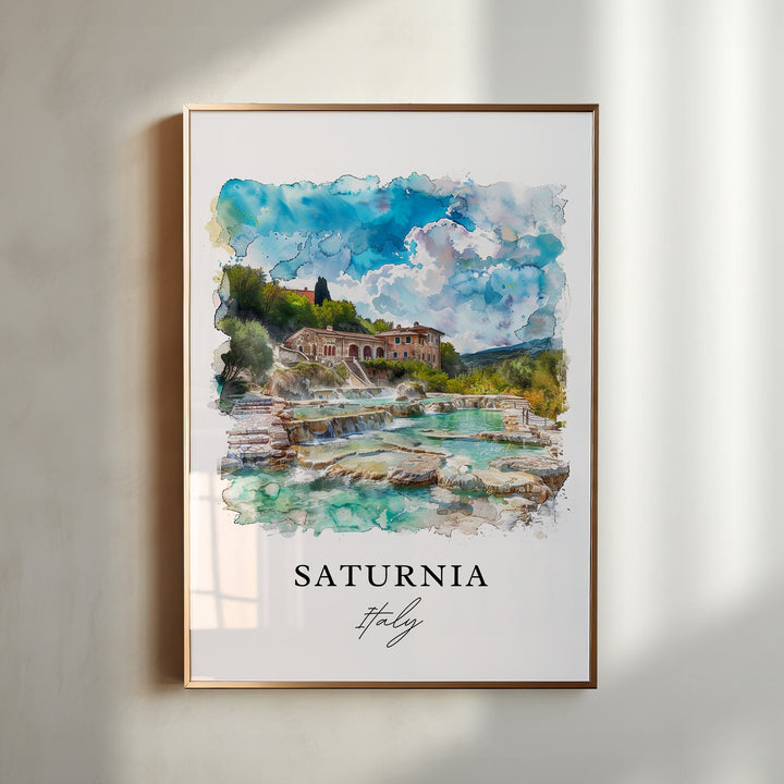 Saturnia Italy Wall Art, Tuscany Print, Saturnia Thermal Springs Watercolor, Italy Gift,