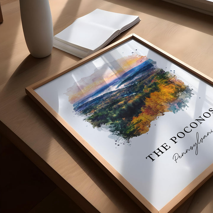 Poconos Wall Art, Poconos PA Print, Pocono Mountains Watercolor, Poconos Pennsylvania Gift,