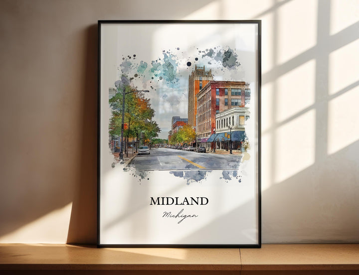 Midland Michigan Wall Art, Saginaw Print, Michigan Watercolor Art, Midland MI Gift, Travel Print, Travel Poster, Housewarming Gift