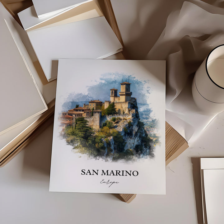 San Marino Wall Art, San Marino Print, San Marino Watercolor Art, San Marino Gift, Travel Print, Travel Poster, Housewarming Gift