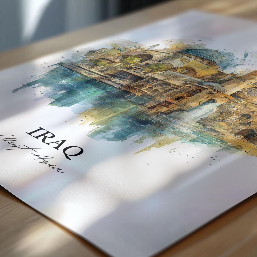 Iraq Wall Art, Iraq Country Print, Asia Watercolor Art, Iraq Gift, Travel Print, Travel Poster, Housewarming Gift