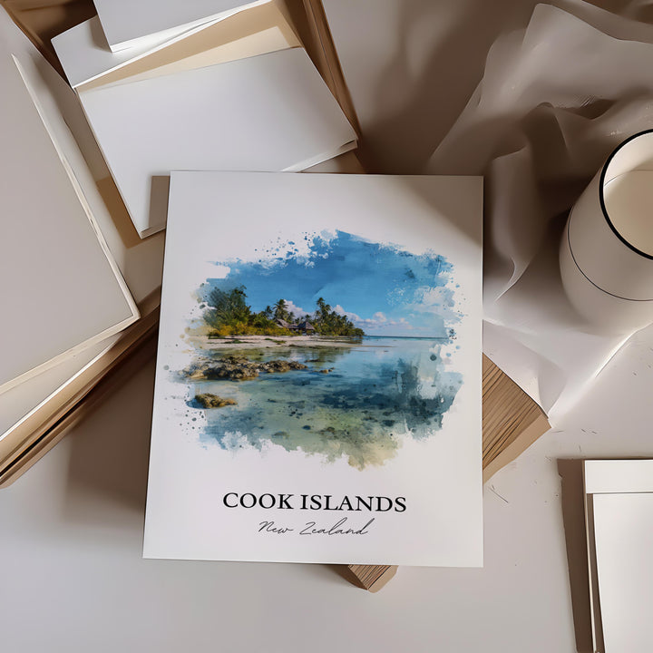 Cook Islands Wall Art, Cook Islands NZ Print, New Zealand Watercolor Art, New Zealand Gift, Travel Print, Travel Poster, Housewarming Gift