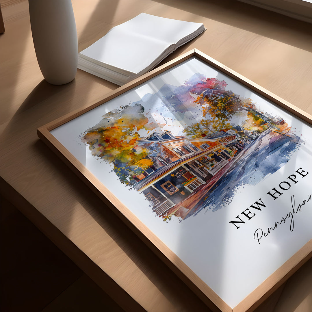 New Hope PA Wall Art, New Hope Print, New Hope PA Watercolor Art, Bucks County PA Gift,
