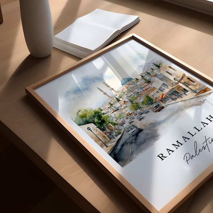 Ramallah traditional travel art - Palestine, Ramallah poster, Wedding gift, Birthday present, Custom Text, Personalized Gift