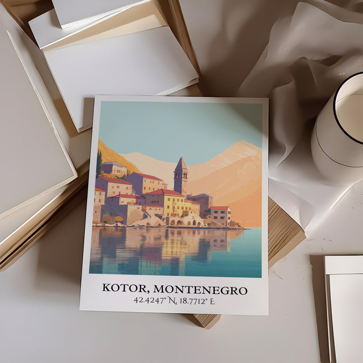 Kotor Art, Kotor Retro Travel Art, Kotor Montenegro Home Decor, Montenegro Gift, Balkans Travel Art, Travel Prints, Housewarming Gift