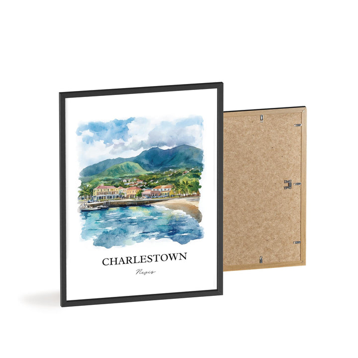 Charlestown Wall Art, Nevis Island Print, Nevis Watercolor Art, Charlestown Gift, Travel Print, Travel Poster, Housewarming Gift